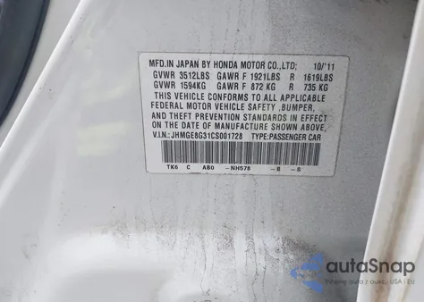 2012 Honda Fit z USA, uszkodzony, nr VIN JHMGE8G31CS001728